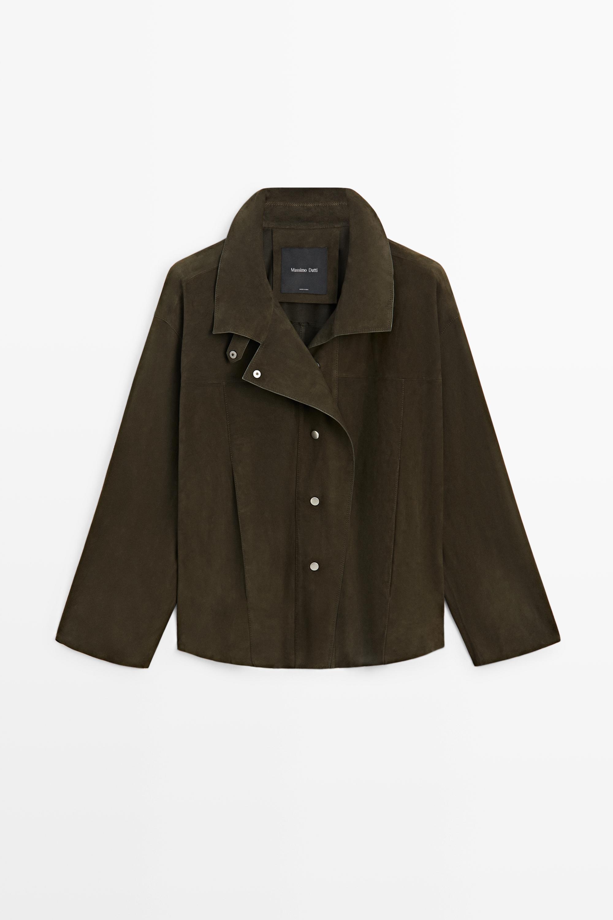 High-neck faux suede jacket